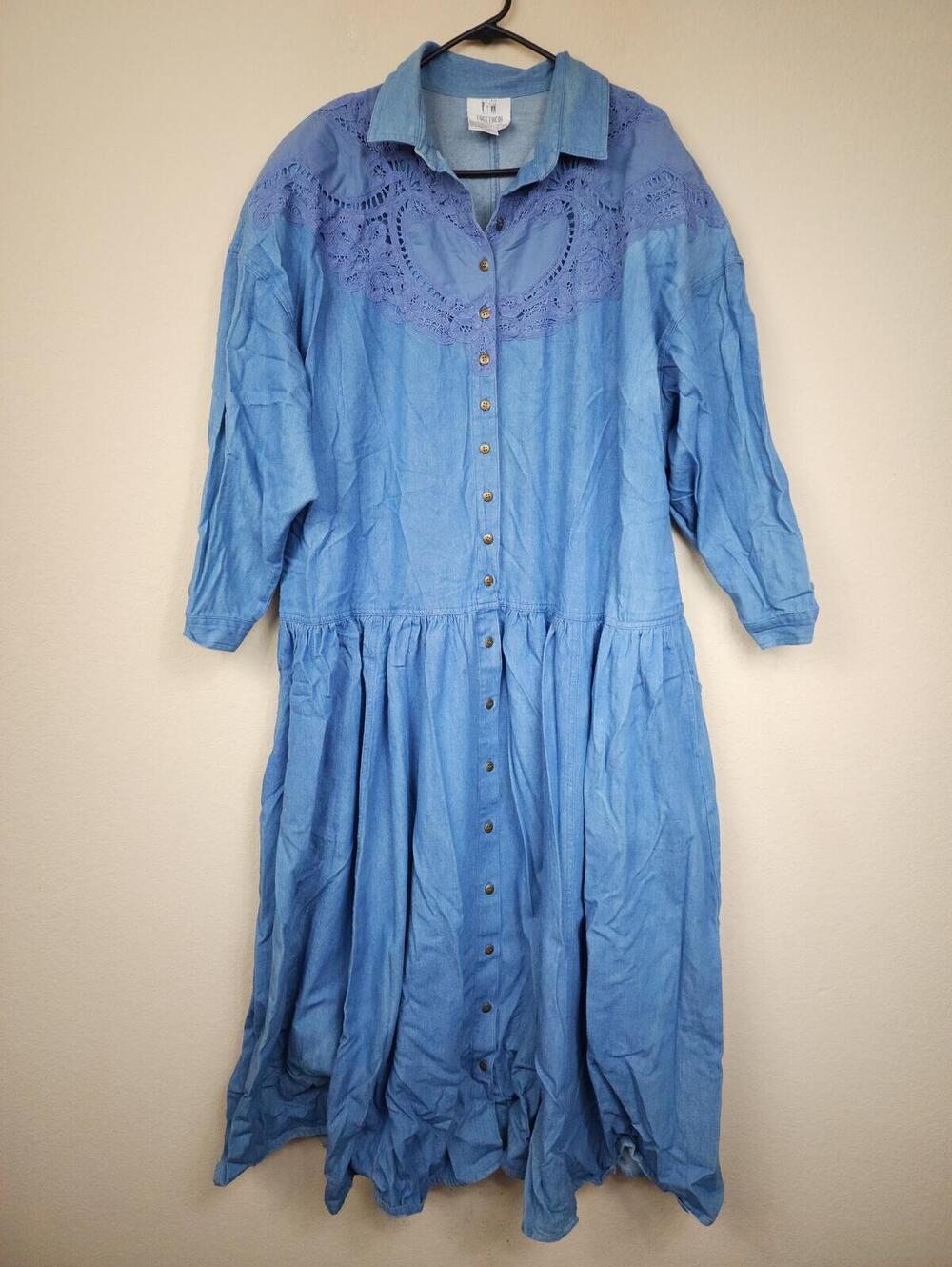 Together! Women 3X Blue Cotton Button-Down Midi Dress